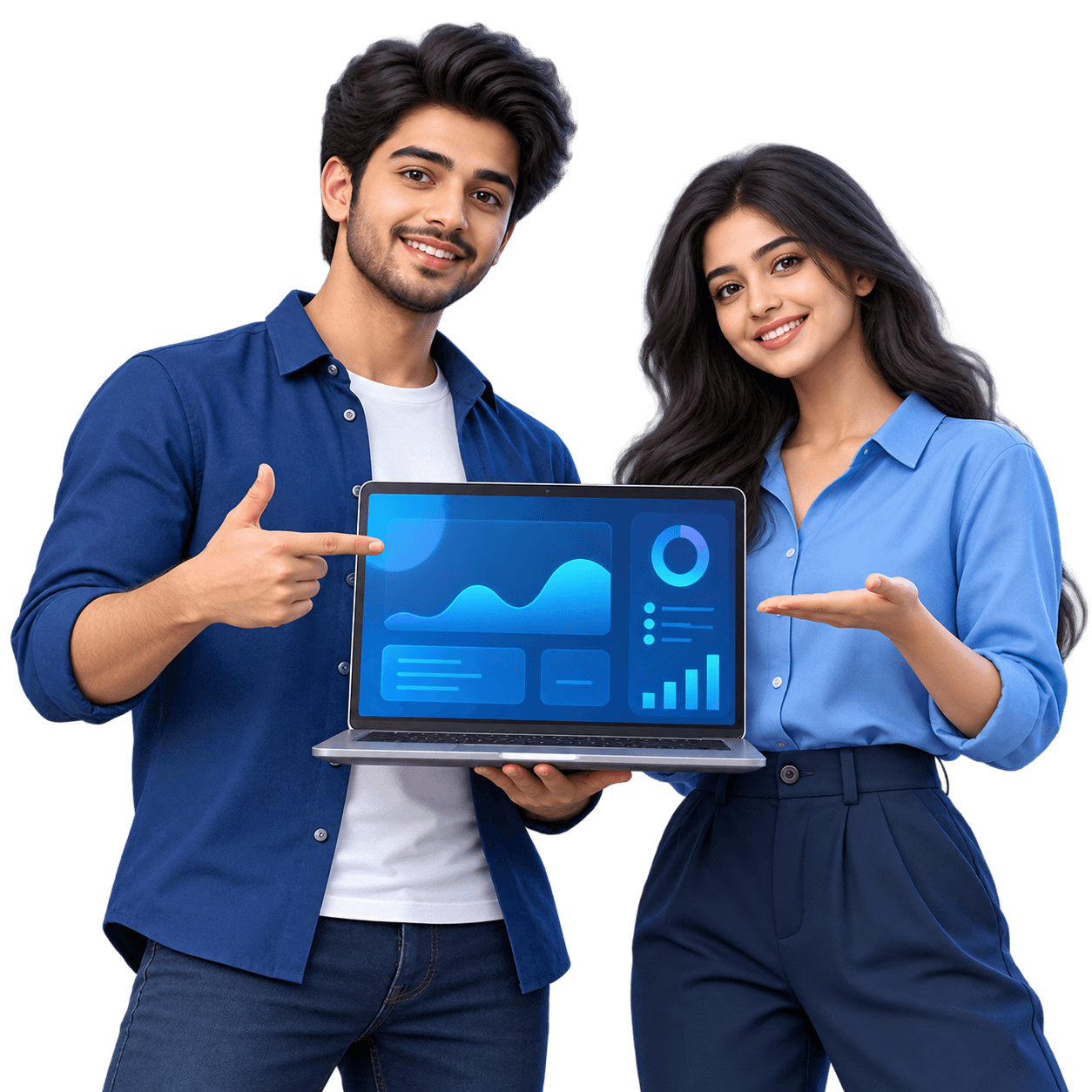 Original illustration of Indian engineers collaborating on digital products