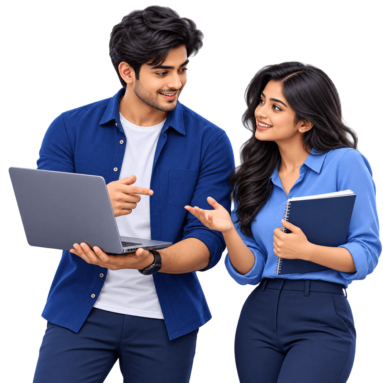 Original illustration of an Indian business owner speaking with a technology consultant