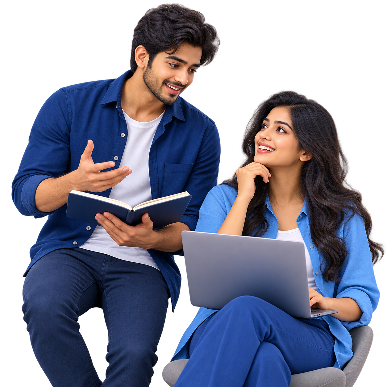Original illustration of an Indian business owner speaking with a technology consultant