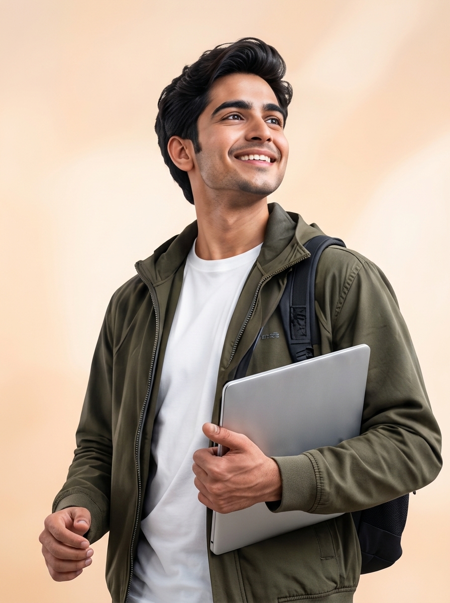 Illustration of an Indian technology professional holding a laptop