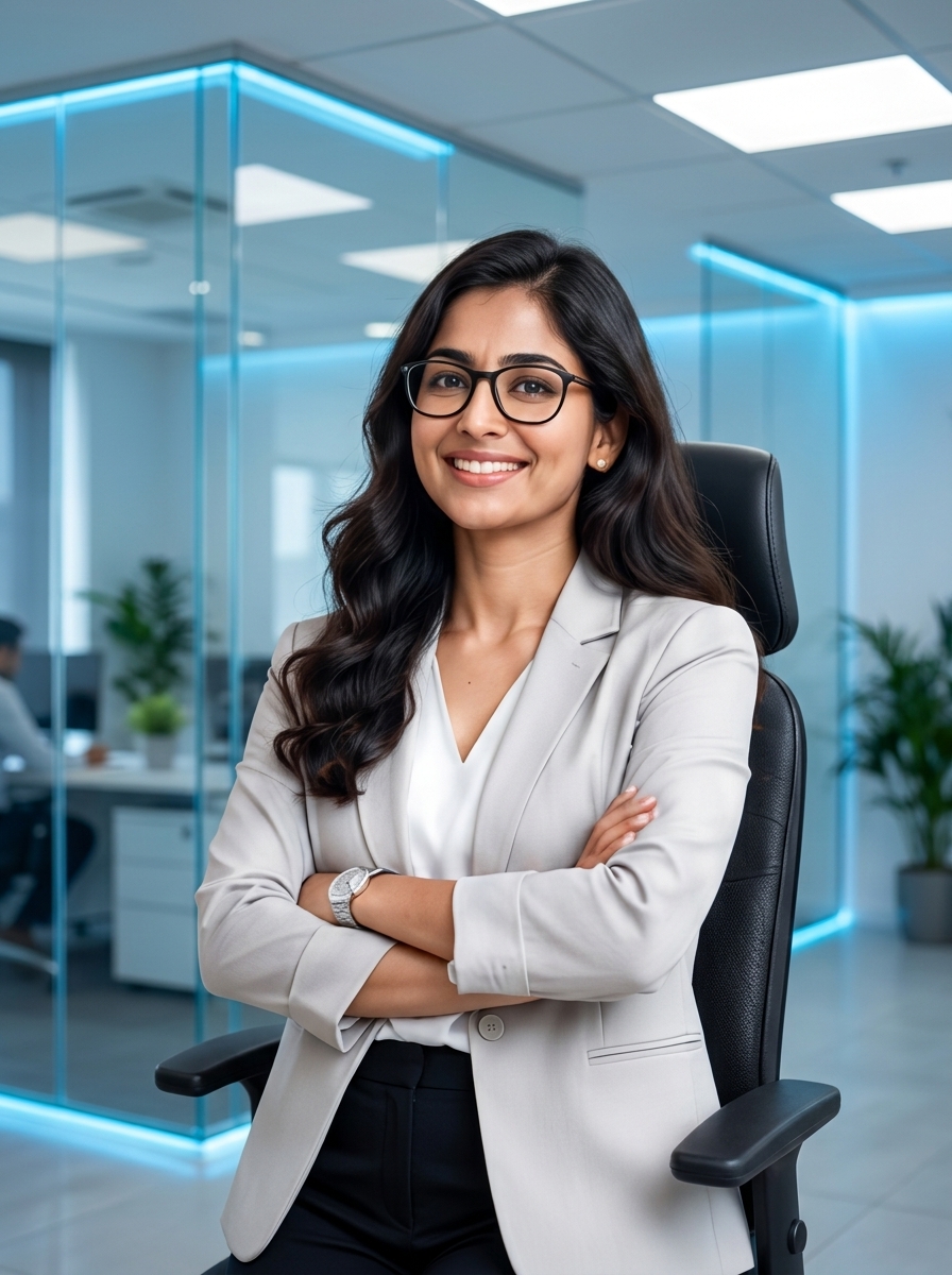 Illustration of an Indian business professional in a contemporary office